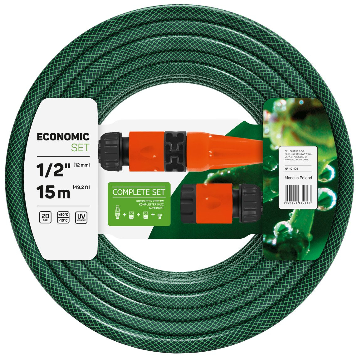 set furtun pentru gradina cellfast economic, 3 straturi cu armatura, 1 2 15m, protectie uv, stropitor, conector - imagine 7